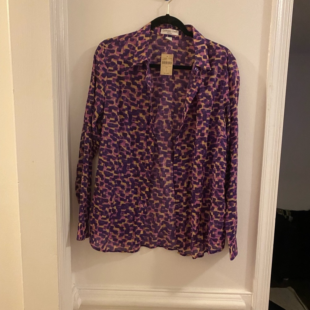 Coldwater Creek Purple Abstract Button-Down Shirt